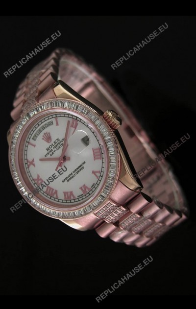 Rolex Oyster Perpetual Day Date Japanese Rose Gold Automatic Watch in Roman Markers
