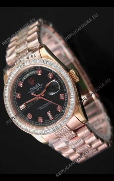 Rolex Oyster Perpetual Day Date Japanese Rose Gold Automatic Watch in Black Dial