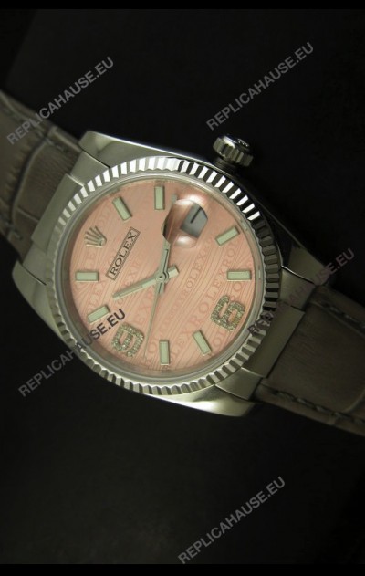 Rolex Replica Datejust Swiss Replica Watch - 37MM - Champange Dial/Grey Strap