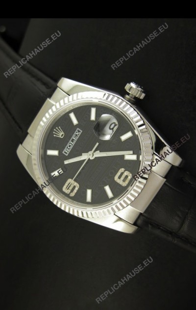 Rolex Replica Datejust Swiss Replica Watch - 37MM - Black Dial/Strap