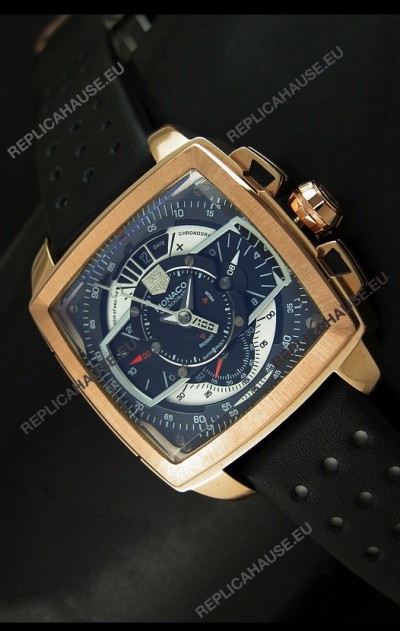 Tag Heuer Monaco Mikrograph Japanese Replica Rose Gold Watch 