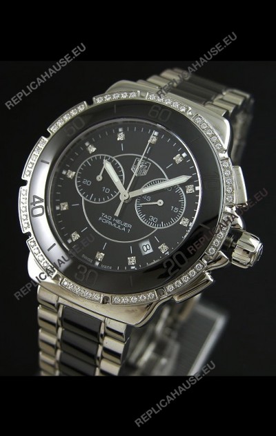 Tag Heuer Formula 1 Chronograph Swiss Replica Ceramic Ladies Watch in Black Dial