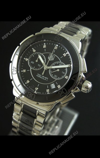 Tag Heuer Formula 1 Chronograph Swiss Replica Ceramic Ladies Watch in Black Bezel