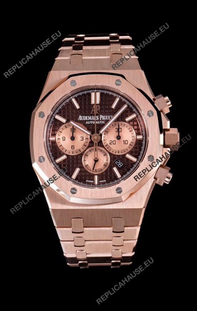 Audemars Piguet Royal Oak Chronograph Watch in Pink Gold Case Brown Dial