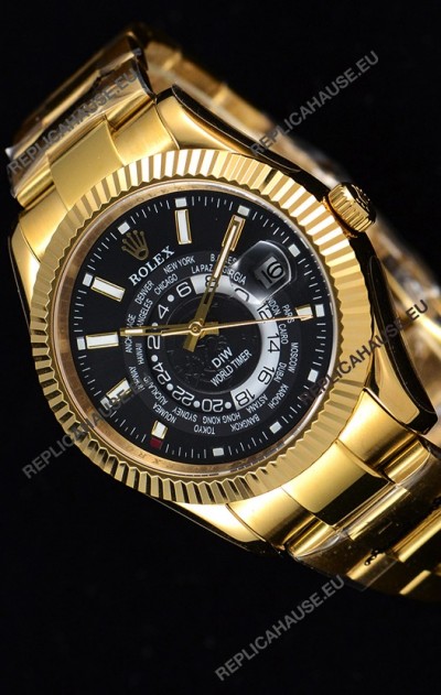 Rolex SkyDweller Swiss Watch in 18K Yellow Gold Case - DIW Edition Black Dial 