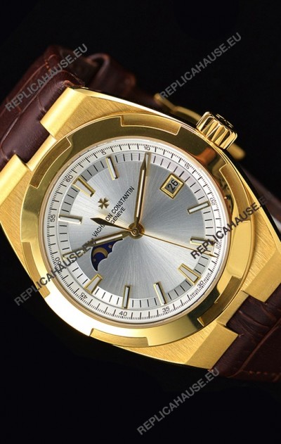 Vacheron Constantin Overseas MoonPhase Yellow Gold Swiss Watch in Brown Strap