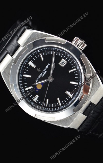 Vacheron Constantin Overseas MoonPhase Stainless Steel Swiss Watch in Black Dial