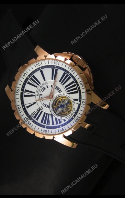 Roger Dubuis Excalibur Tourbillon Watch - Rose Gold Plating White Dial
