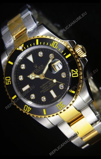 Rolex Submariner Swiss Watch in Black Dial Diamonds Hour Markers