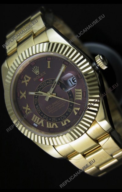 Rolex Sky-Dweller 18K Yellow Gold Watch in Brown Dial Roman Numerals