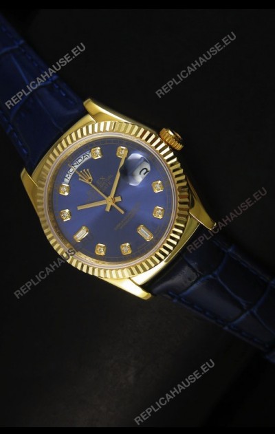 Rolex Day Date 36MM Yellow Gold Swiss Replica Watch - Dark Blue Dial