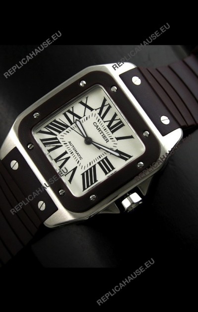 Cartier Santos Swiss Replica Automatic Watch in Brown Strap