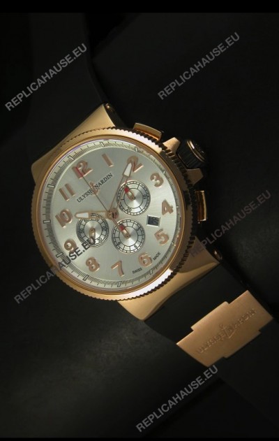 Ulysse Nardin Marine Chronograph Rose Gold Steel Arabic Black Dial - 1:1 Mirror Replica