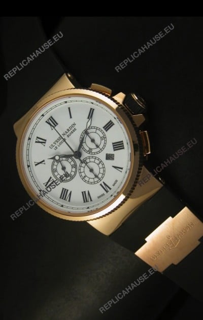 Ulysse Nardin Marine Chronograph Rose Gold White Roman Black Dial - 1:1 Mirror Replica