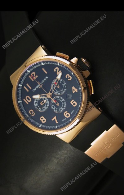 Ulysse Nardin Marine Chronograph Rose Gold Black Arabic Black Dial - 1:1 Mirror Replica