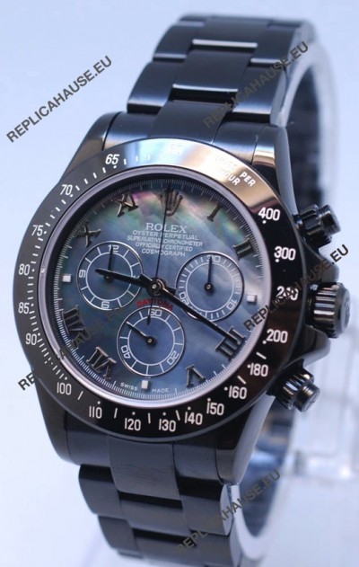 Rolex Daytona Cosmograph Project X Design Black Out Edition Series II Swiss Watch in Blue Pearl Dial 