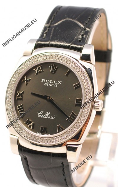 Rolex Cellini Cestello Ladies Swiss Watch in Matte Black Face and Roman Markers