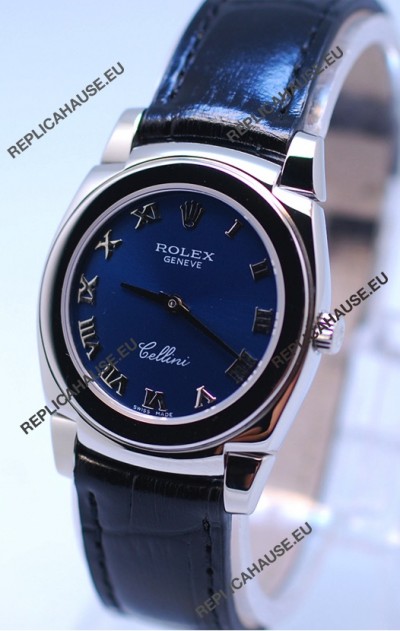 Rolex Cellini Cestello Ladies Swiss Blue Watch in Roman Markers
