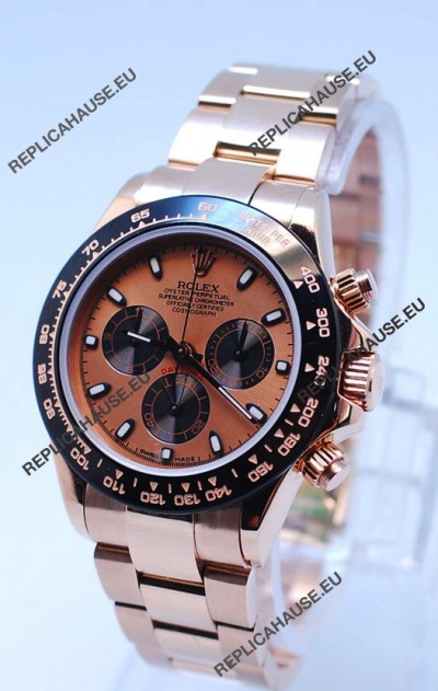 Rolex Daytona Chronograph MonoBloc Cerachrom Bezel Swiss Replica Watch in Rose Gold Plated